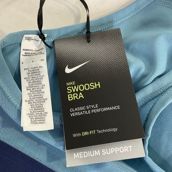 New Nike Swoosh Sports Bra Top Classic Dri Fit Medium Support Blue Women's Small - Picture 6 of 9